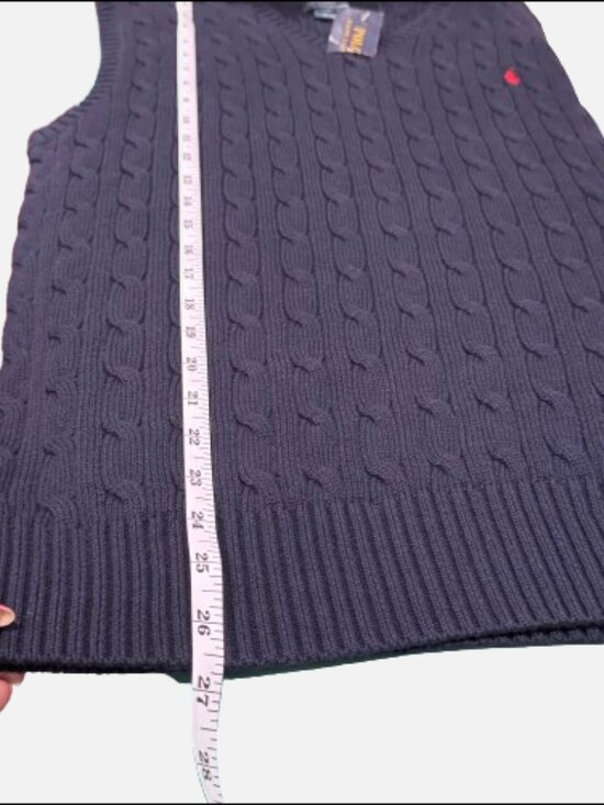POLO by Ralph Lauren Schoolboy Blue Cable Knit Vest Sweater (Size L 18/20Y) - Picture 6 of 7